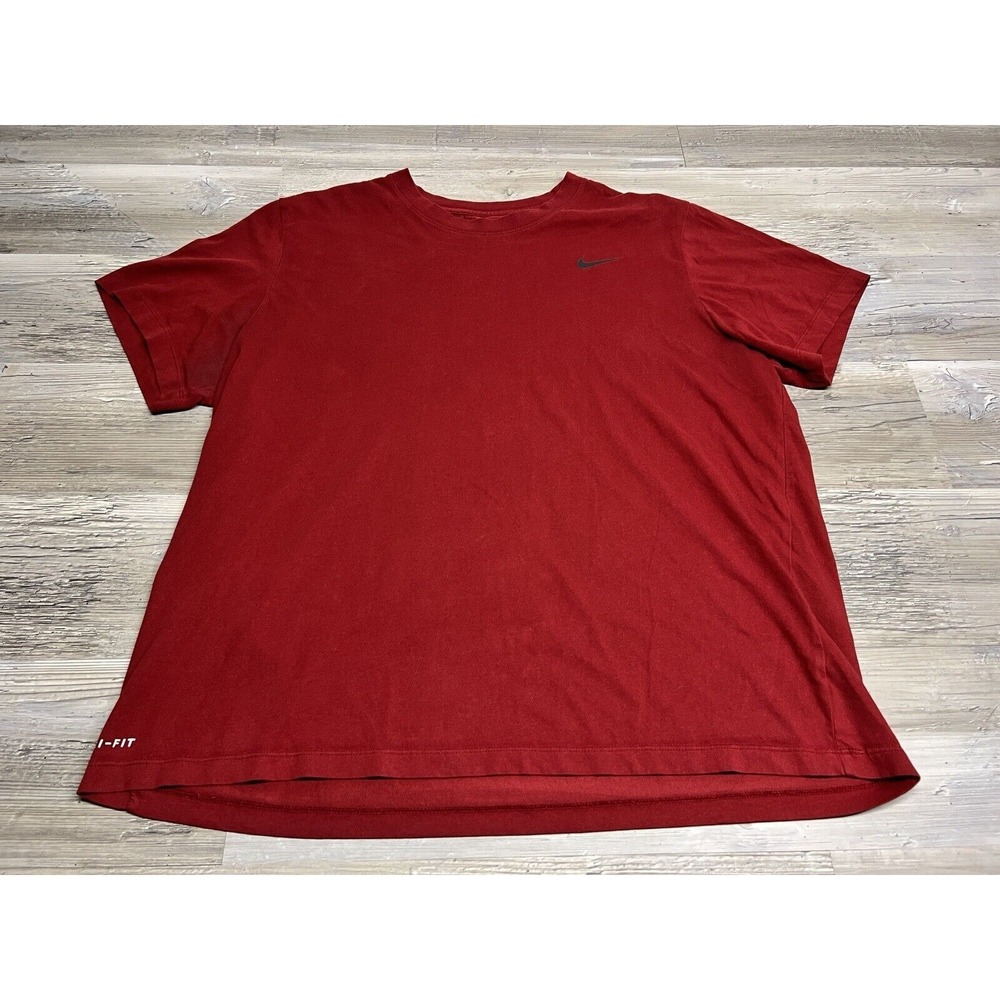 The Nike Tee Mens Dri Fit Basic Gym Shirt‎ Maroon Swoosh Size 2XL Athletic Top
